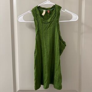 Pilcro Anthropologie Ribbed Tank Top Kelly Green XS Distressed Edges Boho